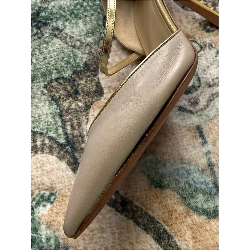 KATE SPADE NEW‎ YORK Leather T-Strap Pointed Toe Italy Pumps Nude Heels | Sz 7B